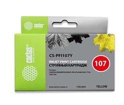 Струйный картридж Cactus CS-PFI107Y (PFI-107Y) желтый для Canon ImagePrograf iPF670, iPF670 MFP L24, iPF680, iPF681, iPF685, iPF686, iPF770, iPF770 MFP L36, iPF780, iPF780 MFP M40, iPF781, iPF785, iPF785 MFP M40, iPF786 (130 мл) - фото 11943