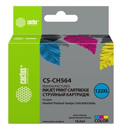 Струйный картридж Cactus CS-CH564 (HP 122XL) цветной увеличенной емкости для HP DeskJet 1000 J110, 1050 J410, 1051 J410, 1055 J410, 1510 All-in-One, 2000 J210, 2050 J510, 2054A J510, 3000 J310, 3050 J610, 3052A J611, 3054 J610 (18 мл) - фото 14546