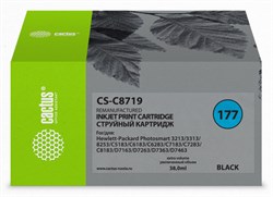 Струйный картридж Cactus CS-C8719 (HP 177XL) черный увеличенной емкости для HP PhotoSmart 3100, 3210, 3213, 3310, 3313, C5183, C6100, C6183, C6200, C6283, C7183, C7200, C7280, C7283, C8183, D7100, D7160, D7300, D7363, D7463 (38 мл) - фото 14693