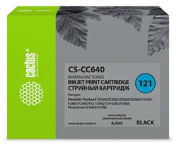Струйный картридж Cactus CS-CC640 (HP 121) черный для HP DeskJet D1663, D2500, D2563, D2663, D5563, F2423, F2483, F2493, F4213, F4275, F4280, F4283, F4583; ENVY 110; PhotoSmart C4683, C4783 (6 мл) - фото 14733