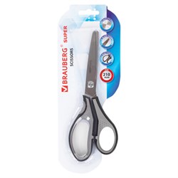 Ножницы Brauberg "SUPER", 210 мм, серо-черные, 2-х сторонняя заточка, эргономичные ручки - фото 16075