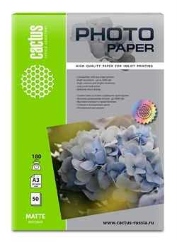 Фотобумага Cactus CS-MA318050 A3, 180г/м2, 50л., белый матовое для струйной печати - фото 17801