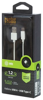 Кабель Cactus CS-USB.A.USB.C-1.2 USB (m)-USB Type-C (m) 1.2м белый блистер - фото 18776