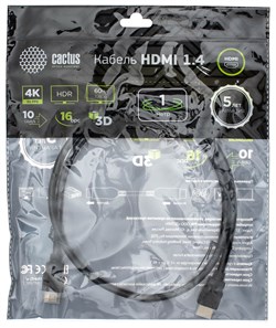 Кабель аудио-видео Cactus CS-HDMI.1.4-1 HDMI (m)/HDMI (m) 1м. позолоченные контакты, черный - фото 18791