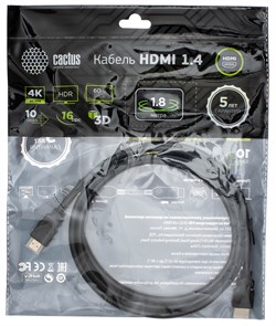 Кабель аудио-видео Cactus CS-HDMI.1.4-1.8 HDMI (m)/HDMI (m) 1.8м. позолоченные контакты, черный - фото 18799