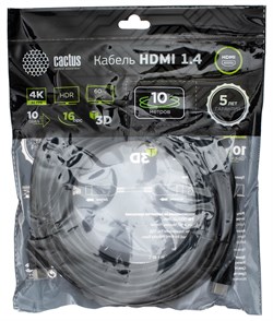 Кабель аудио-видео Cactus CS-HDMI.1.4-10 HDMI (m)/HDMI (m) 10м. позолоченные контакты, черный - фото 18803