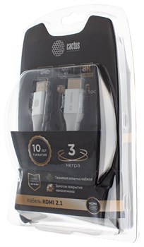 Кабель аудио-видео Cactus CS-HDMI.2.1-3 HDMI (m)/HDMI (m) 3м. позолоченные контакты, черный - фото 18864