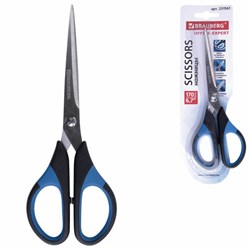 Ножницы Brauberg "Office-Expert" 170 мм, сине-черные, резиновые вставки, 3-х сторонняя заточка - фото 19052