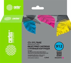 Струйный картридж Cactus CS-3YL78AE (HP 912) (есть ограничения по прошивке) пурпурный для HP OfficeJet 8010, 8012, 8013, 8014, 8015, 8020, 8025 (5 мл) - фото 20353