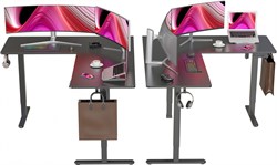 Стол для компьютера Cactus CS-EDXL-BBK угловой подъёмный столешница МДФ черный каркас черный, длины сторон 140 и 160 см, глубина 60 см - фото 20704