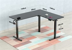 Стол для компьютера Cactus CS-EDXL-BBK угловой подъёмный столешница МДФ черный каркас черный, длины сторон 140 и 160 см, глубина 60 см - фото 20705