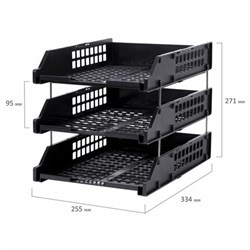 Лотки горизонтальные для бумаг Brauberg Grand Office, комплект 3 шт., 334х255х271 мм, черный - фото 20984