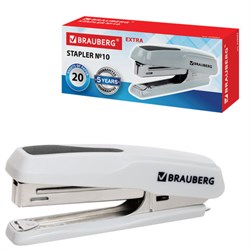 Степлер №10 Brauberg "Extra", до 20 листов, антистеплер, серый - фото 21138