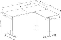 Стол для компьютера Cactus CS-EDXL-WWD угловой подъёмный столешница МДФ белый дуб каркас белый, длины сторон 140 и 160 см, глубина 60 см - фото 24221