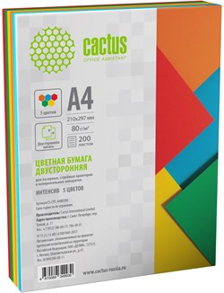 Бумага Cactus CS-CPC-A480200 A4/80г/м2/200л./радуга интенсив (5цветов) - фото 24465
