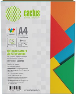 Бумага Cactus CS-CPC-A480200 A4/80г/м2/200л./радуга интенсив (5цветов) - фото 24466