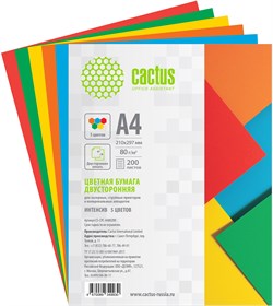 Бумага Cactus CS-CPC-A480200 A4/80г/м2/200л./радуга интенсив (5цветов) - фото 24467