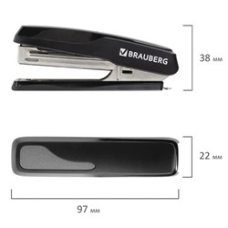 Степлер №10 BRAUBERG "Extra", до 20 листов, антистеплер, черно-серый - фото 25261