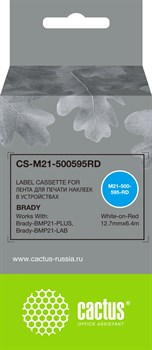 Картридж ленточный Cactus CS-M21-500595RD белый на красном 12.7x6.4 для Brady BMP21-PLUS, BMP21-LAB - фото 25345