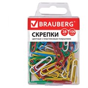 Скрепки Brauberg, 28 мм, цветные, в пластиковой коробке (100 шт.)